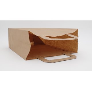 Papiertragetaschen in braun Kraft glatt und unbedruckt mit Innenflachhenkel aus Papier MINI 18+8x22cm. (B + T x H) 250 Stück