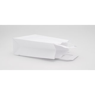 Verstärkte weiße Papiertragetaschen glatt und unbedruckt mit Innenflachhenkel aus Papier MAXI 32+12x40cm. (B + T x H) 250 Stück