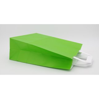 Verstärkte grüne Papiertragetaschen glatt und unbedruckt mit Innenflachhenkel aus Papier MAXI 32+12x40cm. (B + T x H) 250 Stück